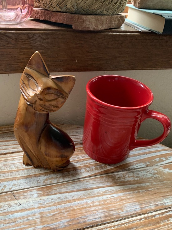 Stanley Other - Vintage MCM Hand Carved Wooden Cat Figurine Burnt Wood Art 7.5"